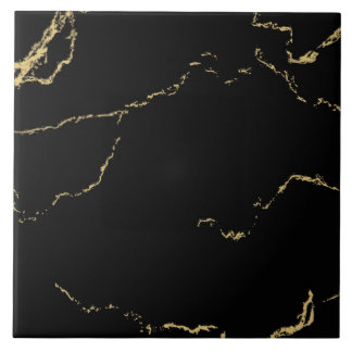 Black Marbled Gold Vein Ceramic Tile