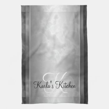 Black Marbled Personalized Kitchen Towel by karlajkitty at Zazzle