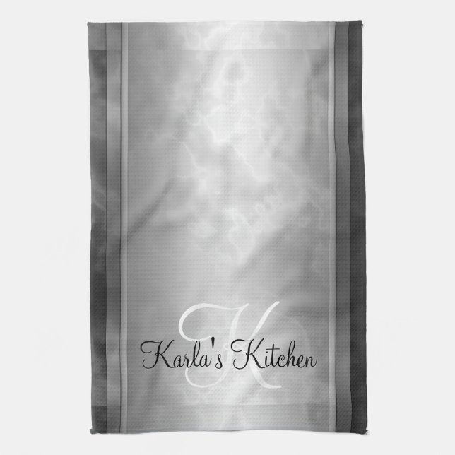Black Marbled Personalized Kitchen Towel (Vertical)