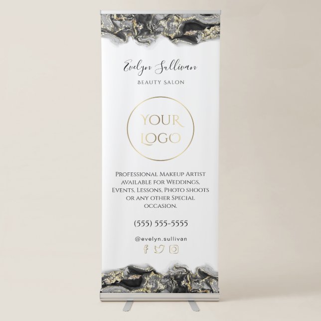 black marbling design retractable banner (Front)