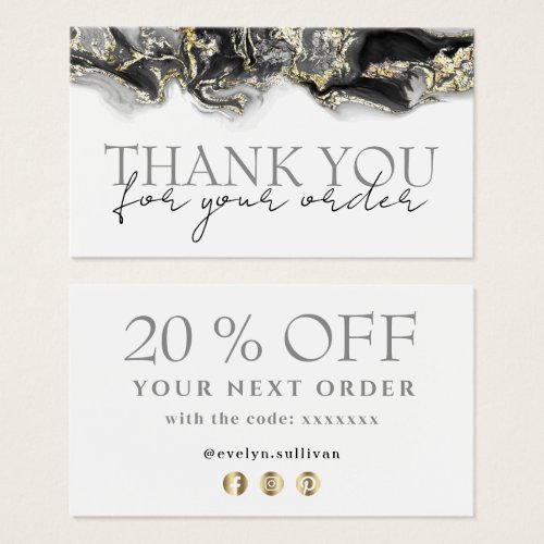 black marbling design thank you discount card