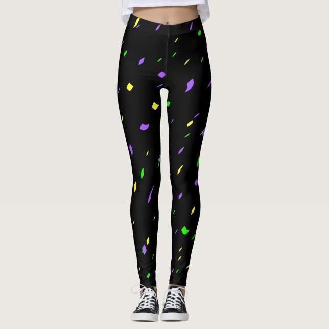 Black Mardi Gras Confetti Leggings (Front)