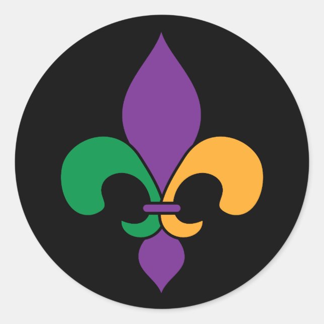 Black Mardi Gras Fleur de Lis Classic Round Sticker (Front)
