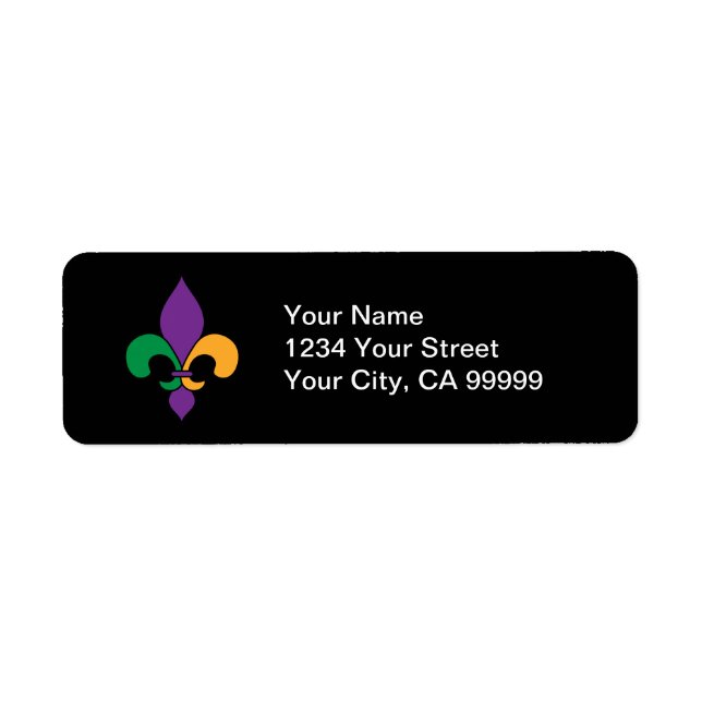 Black Mardi Gras Fleur de Lis Label (Front)