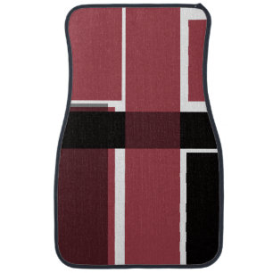 Black, maroon and white color blocks car floor mat