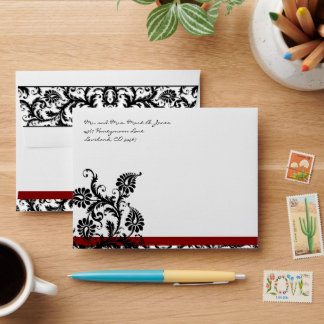 Black Maroon Damask Wedding Envelopes Black Inside
