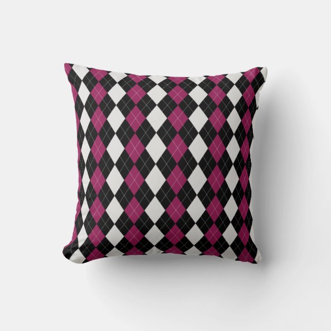 Black & MAROON RED Diamonds ARGYLE Pattern Throw Pillow (Front)
