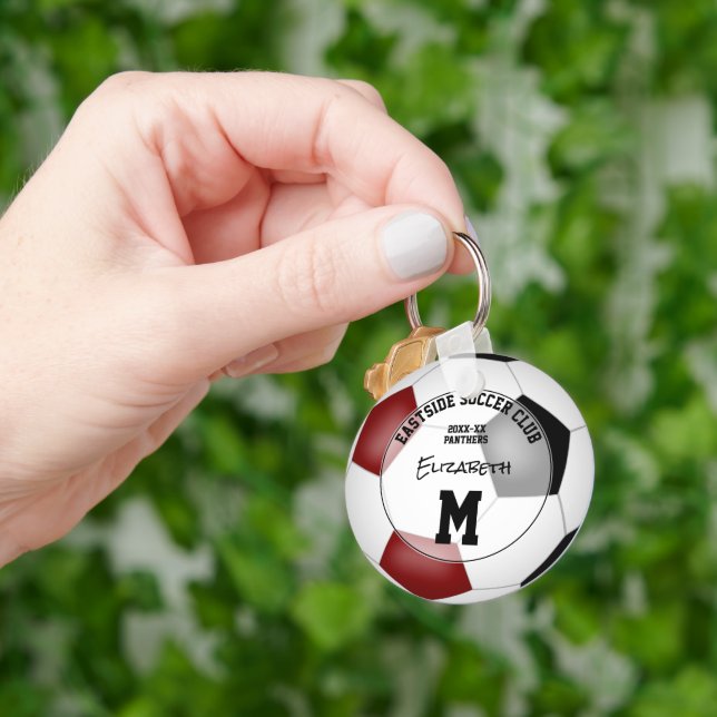 black maroon soccer team gifts girls boys sports keychain (Hand)