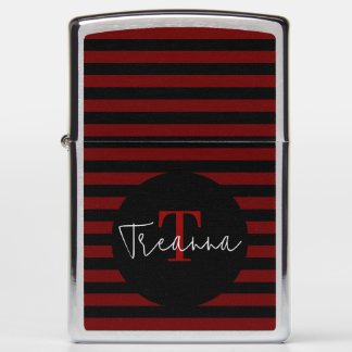 Black & Maroon Striped Zippo Lighter