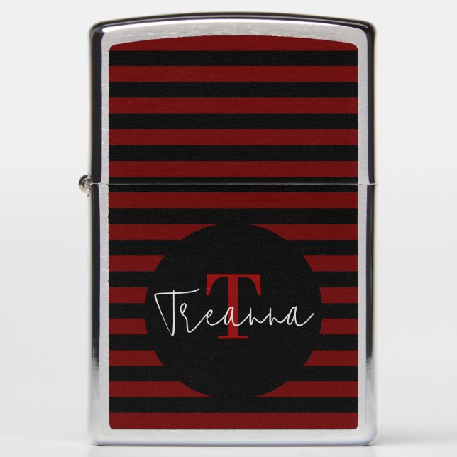 Black & Maroon Striped Zippo Lighter (Front)