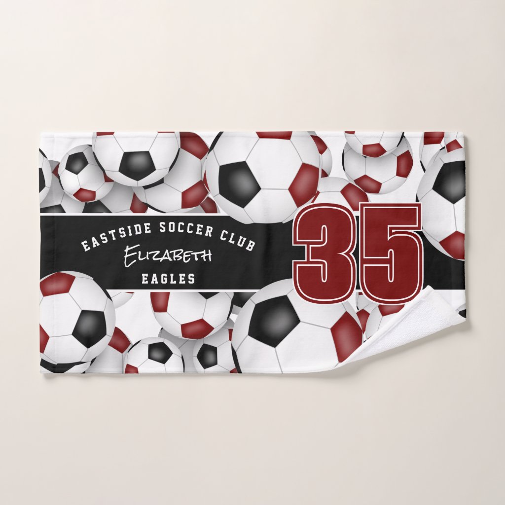 maroon black soccer team colors hand towel