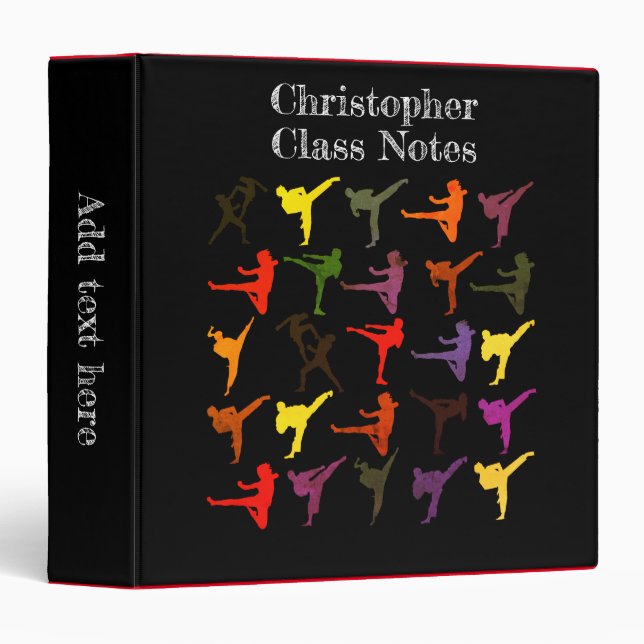 Black Martial Arts Karate Kids Name Back to School 3 Ring Binder (Front/Spine)