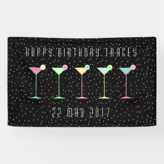 Black Martini Cocktail Happy Birthday Confetti Banner