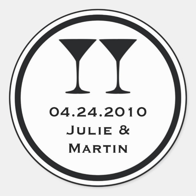 Black martini wedding favor tag seal label (Front)