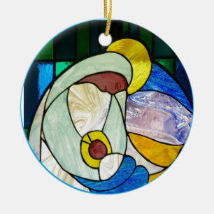 Black Mary and Baby Jesus Stained Glass  Ceramic Ornament