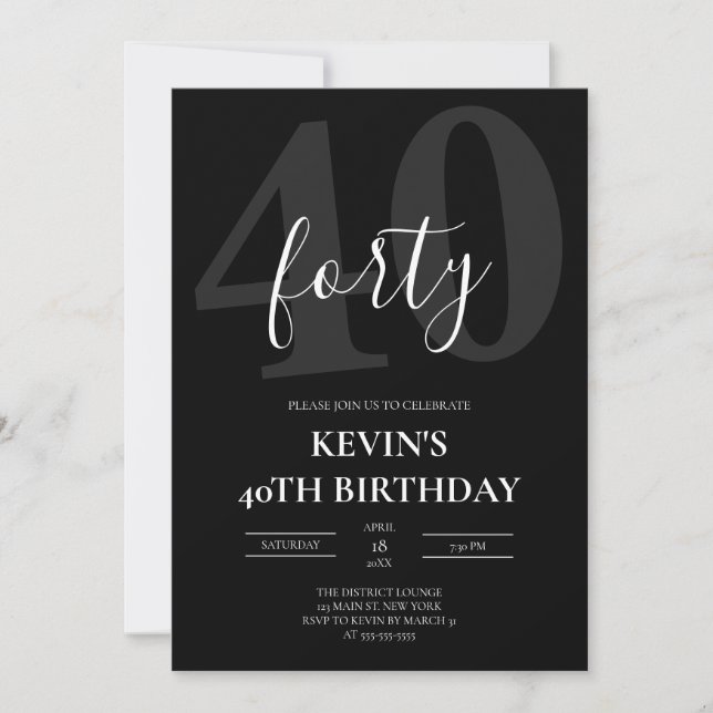 Black Masculine 40th Milestone Birthday Invitation (Front)