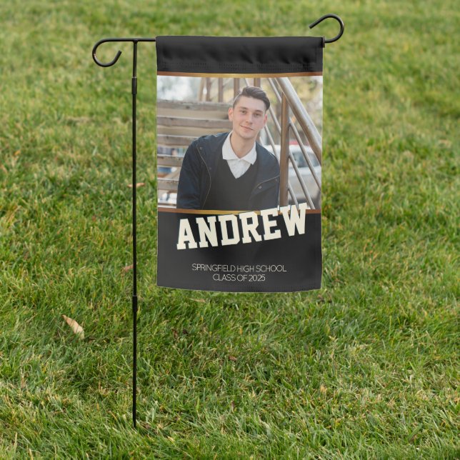 Black Masculine Photo Graduation Garden Flag (In SItu)