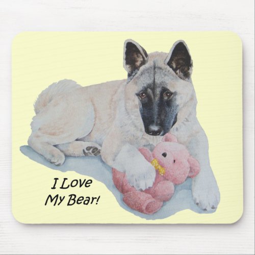 black masked akita with cuddly toy cute dog  mouse pad
