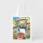 Cute Black masked lovebird happy birthday parrot Reusable Bag