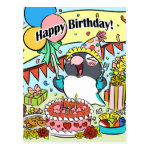 Black masked lovebird happy birthday parrot postcard