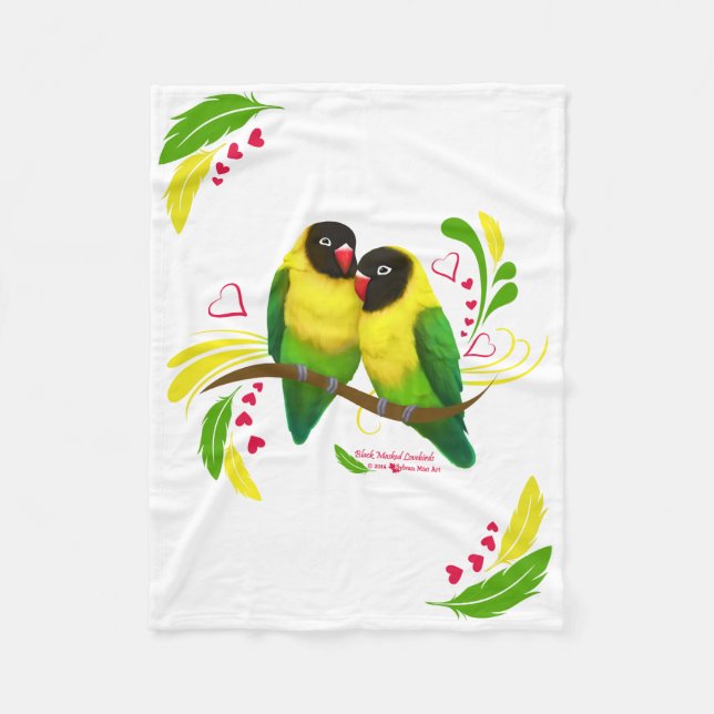 Black Masked Lovebirds Fleece Blanket (Front)