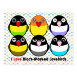 Cute Black-masked lovebirds cartoon postcard