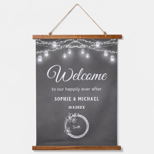 Black Mason Jar Wedding Welcome Rustic  Hanging Tapestry