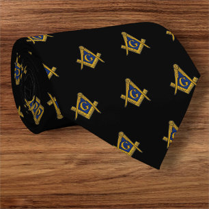 Black Masonic Masonry Freemason Pattern Neck Tie