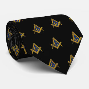 Black Masonic Masonry Freemason Pattern Neck Tie