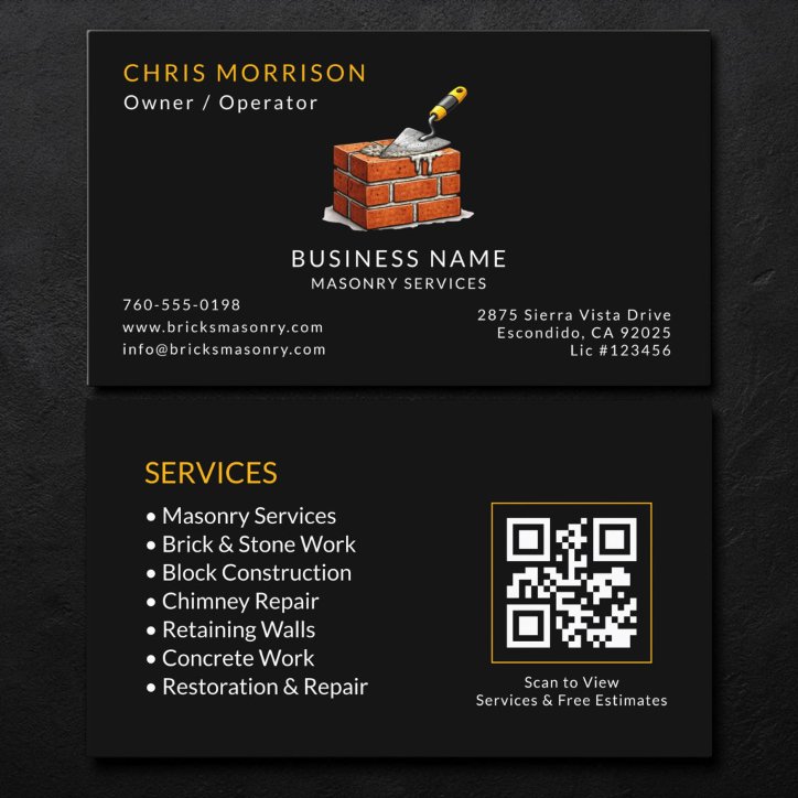 Black Masonry Services QR Code Business Card