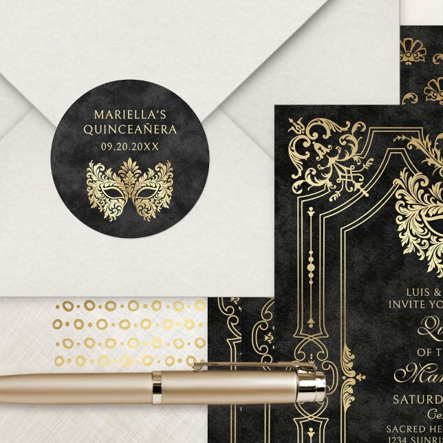 Black Masquerade Mask Elegant Quinceanera Classic Round Sticker (Creator Uploaded)