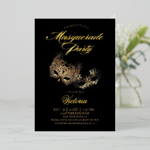 Black Masquerade Party Foil Invitation