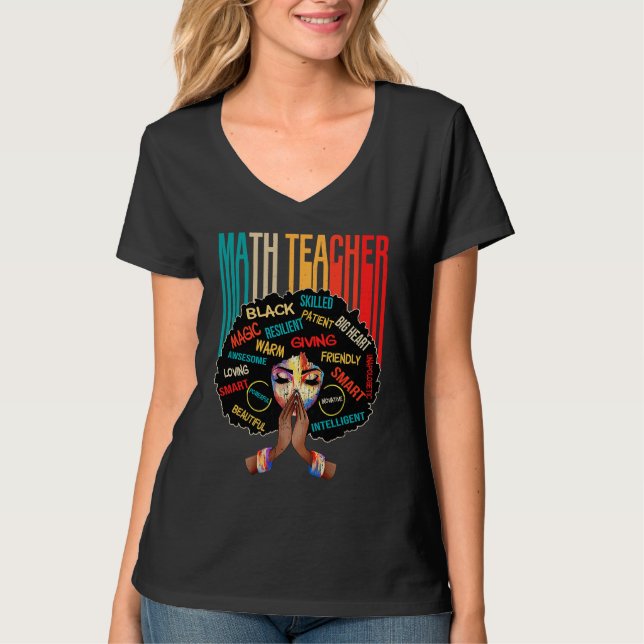 Black Math Teacher Afro Love Melanin African Ameri T-Shirt (Front)