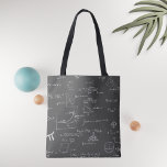 Black Math Teacher Mathematics Equations Algebra Tote Bag<br><div class="desc">Great tote bag for math students and math teachers. The background is grey/black,  similar to a blackboard,  and the math equations and graphics are made in white so it looks like chalk. Illustrated and designed by Patricia Alvarez.</div>