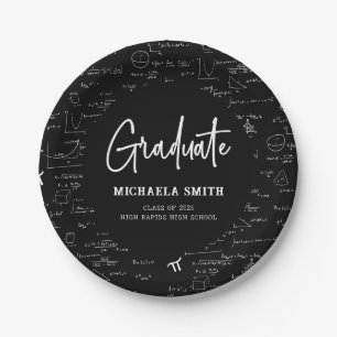Black Mathematics High School Graduate Party Paper Plates