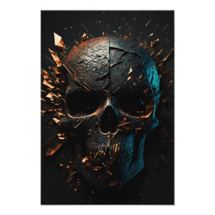 Black matte skull with copper splinter photo print
