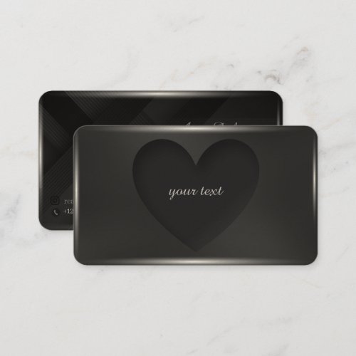 Black matte sunken heart on the surface elegance business card