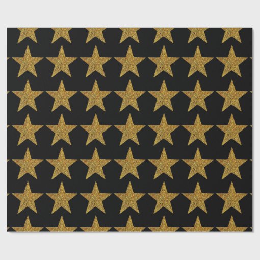 Black matte wrapping paper with glitter gold stars Zazzle
