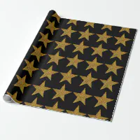 Black matte wrapping paper with glitter gold stars | Zazzle