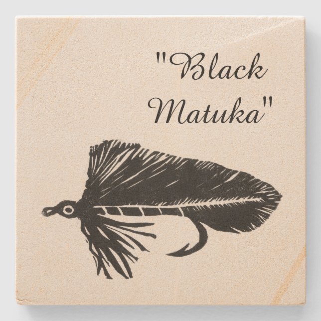 Black Matuka fly tying and fishing streamer Stone Coaster (Front)