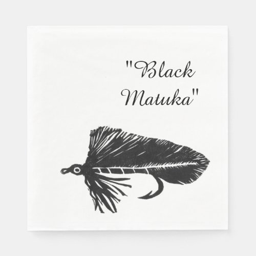 Black Matuka streamer fly fishing fly tying art Napkins