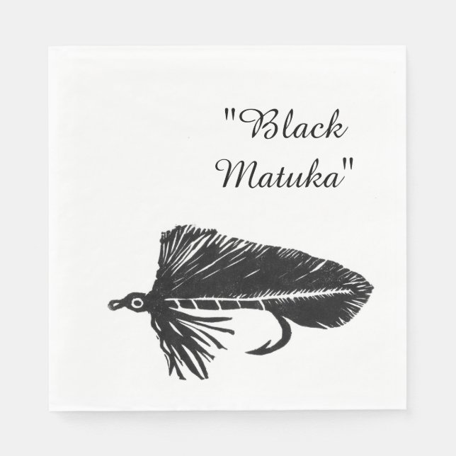 Black Matuka streamer, fly fishing, fly tying art Napkins (Front)
