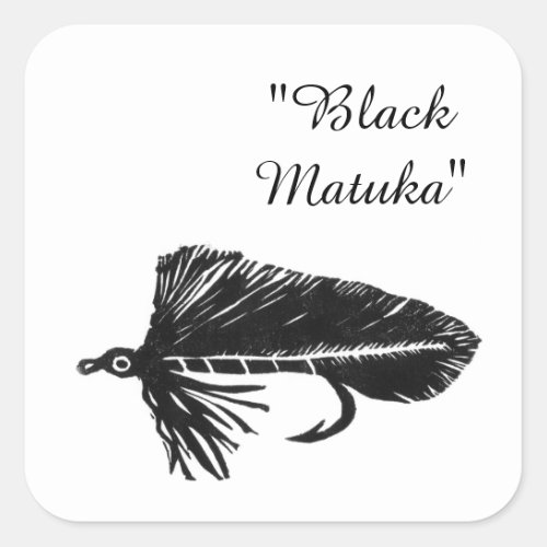 Black Matuka streamer fly fishing fly tying art Square Sticker