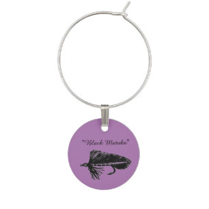Black Matuka streamer, fly fishing, fly tying art Wine Charm