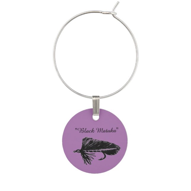Black Matuka streamer, fly fishing, fly tying art Wine Charm (Front)