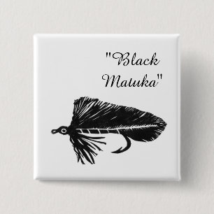 Black Matuka streamer for fly fishing, fly tying Button