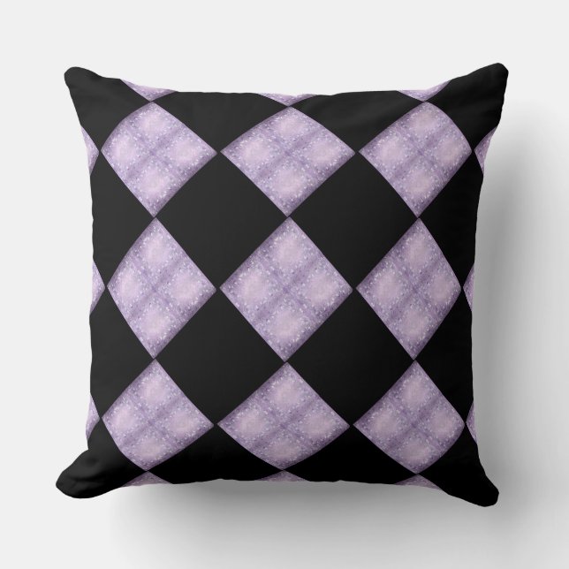 Black & Mauve Checkerboard Pattern Throw Pillow (Front)