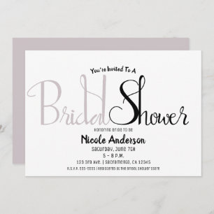 Black & Mauve Lilac Script Modern Bridal Shower Invitation