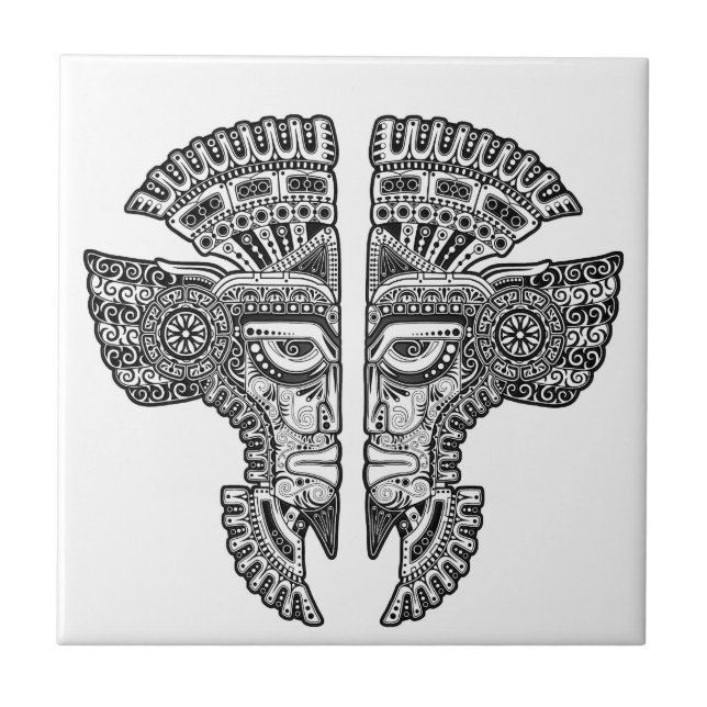 Black Mayan Twins Mask on White Tile (Front)
