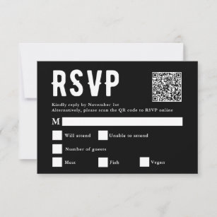 Black Meal Choice Wedding Scan Qr Code RSVP Card